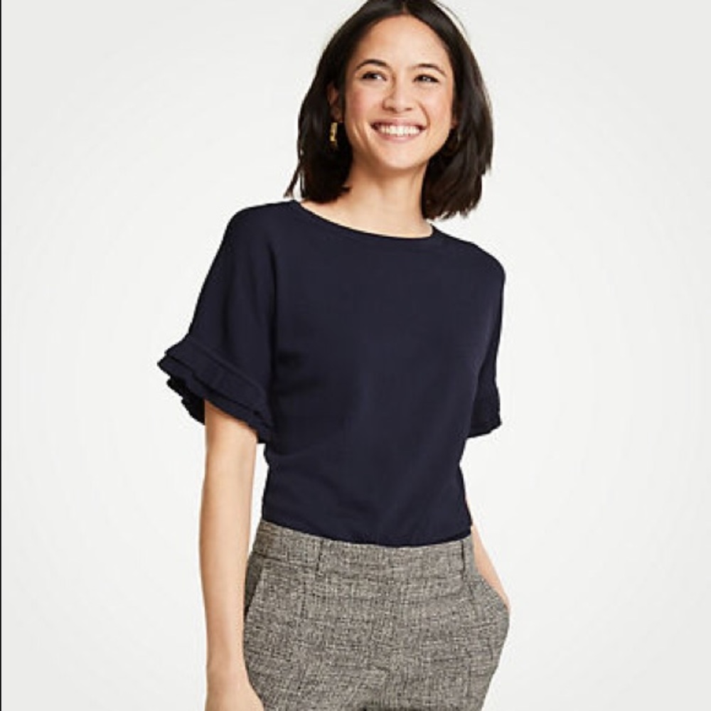 Ann taylor: petite ruffle sleeve sweater tee